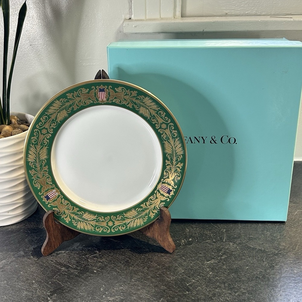 NEW 2000 Tiffany & Co Millennium 8" Green & Gold Presidential‎ Inaugural Plate